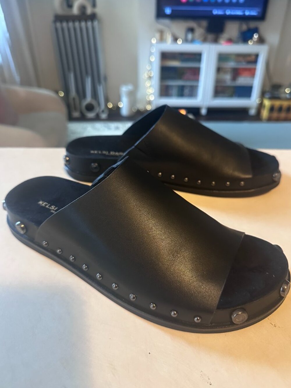 Kelsi Dagger Squish Black Stud Slide Sandal